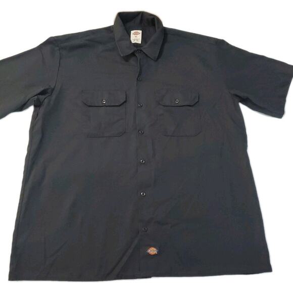Dickies Mens Button Up Shirt Black Size XL Polyester Blend Short Sleeve Pockets - Picture 1 of 12